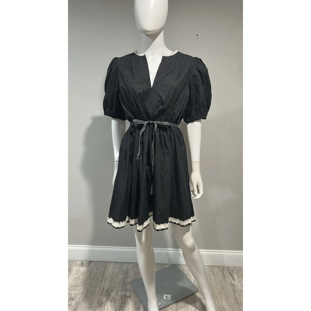 Ulla Johnson Wilda Black Cotton Puff Sleeve Mini Dress Size 12 - Picture 11 of 14